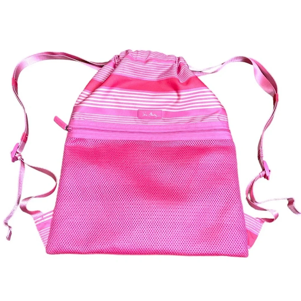 Vera Bradley drawstring backpack in pink stripes NWOT